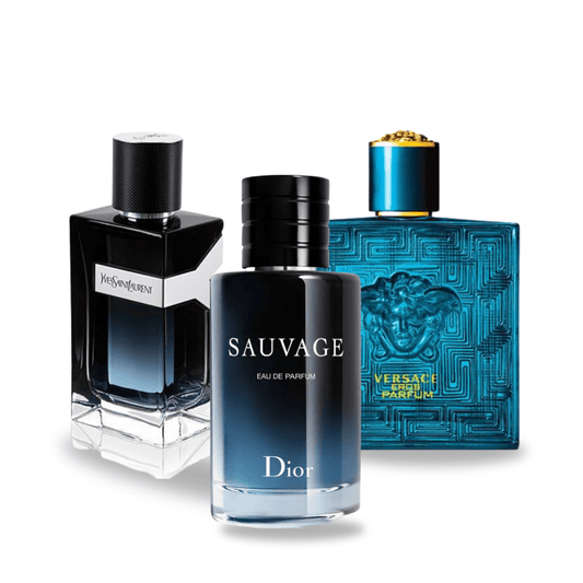 Coffret 3 Parfums - Dior SAUVAGE, Yves Saint Laurent et MEN y Versace EROS 100ml