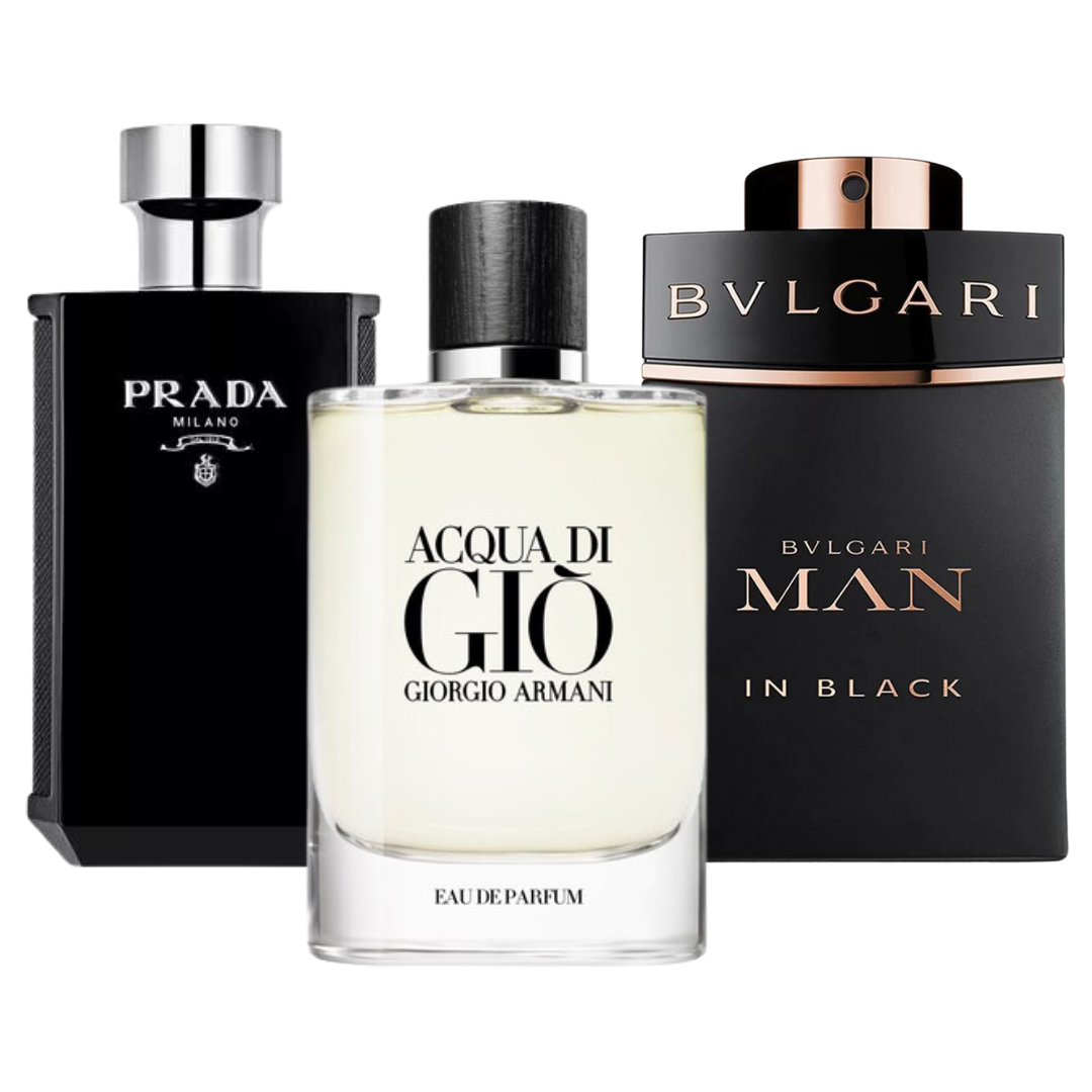 Coffret 3 Parfums - Bvlgari In Black, Giorgio Armani Acqua Di Gio, y L'Homme Prada Intense 100ml
